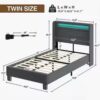 LED Twin Size Bed Frame with Charging Station and Motion Activated Night Light Dark Gray USB Port Remote Control Modern Style