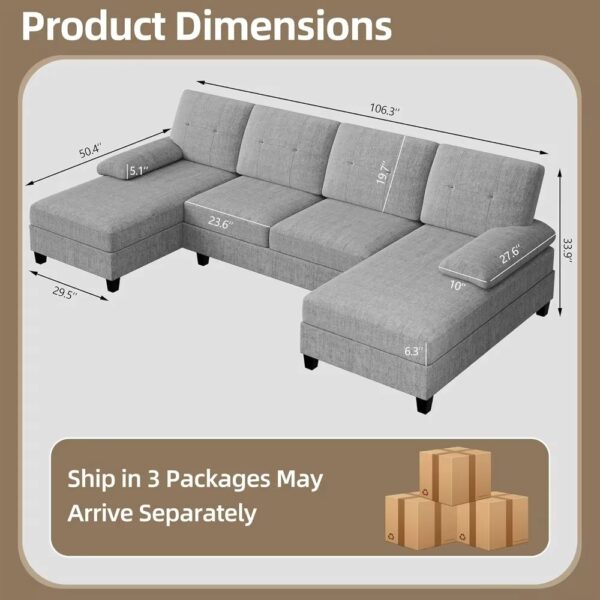 Sectional Couches for Living Room, Convertible U-Shaped Sofa Couch with Double Chaise, 4 Seat Sofa Set Modular Sofa Couch - Image 2