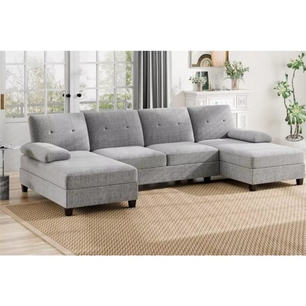 Sectional Couches for Living Room, Convertible U-Shaped Sofa Couch with Double Chaise, 4 Seat Sofa Set Modular Sofa Couch