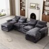 Segmented cloud sofa for living room, 123-inch display U-shaped sofa, comfortable modular sofa bed, cup holder, USB port