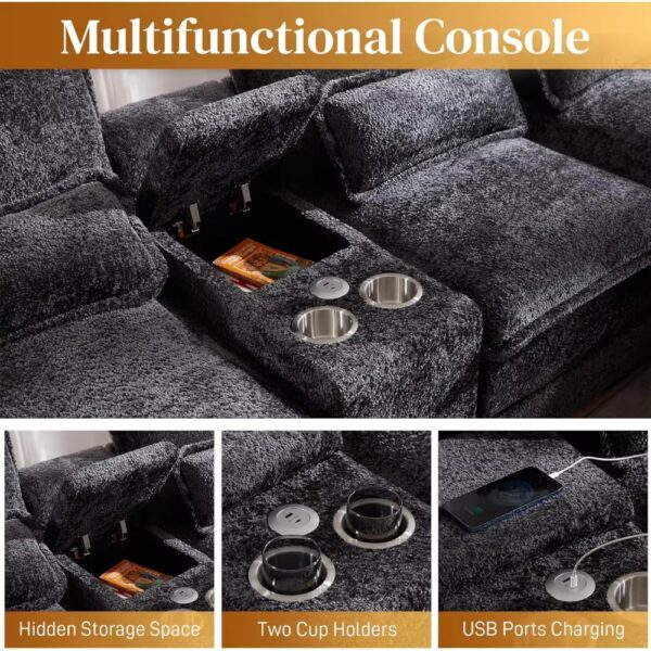 Segmented cloud sofa for living room, 123-inch display U-shaped sofa, comfortable modular sofa bed, cup holder, USB port - Image 3