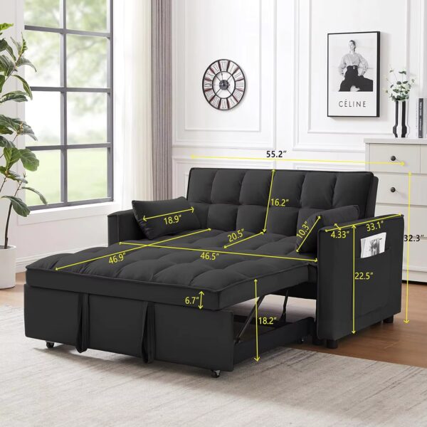 Modern Convertible Sleeper Sofa Bed, Seat Lounge Sofa w/Reclining Backrest,Toss Pillows,Sofa Couch Pullout Bed for Living Room - Image 2