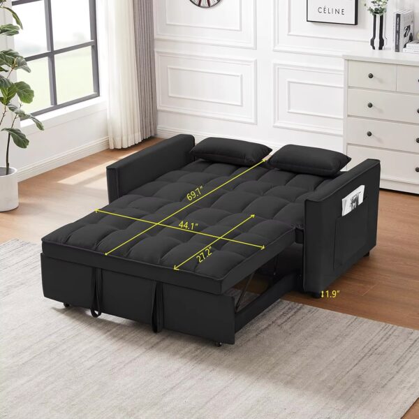 Modern Convertible Sleeper Sofa Bed, Seat Lounge Sofa w/Reclining Backrest,Toss Pillows,Sofa Couch Pullout Bed for Living Room - Image 3