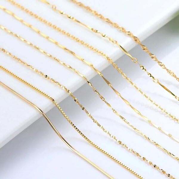 14k Orginal Gold Color Necklace Chain for Women Box Chain Snake Bone/starry/Cross Chain 18 Inches Necklace Fine Jewelry Gifts - Image 4