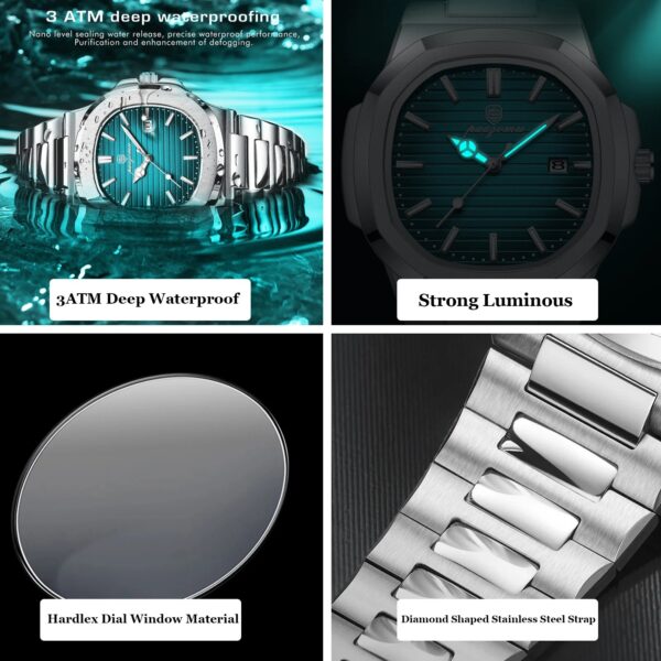 2024 Best-selling Luxury Watch Business Waterproof Male Clock Luminous Date Stainless Steel Square Quartz Men Watch reloj hombre - Image 2