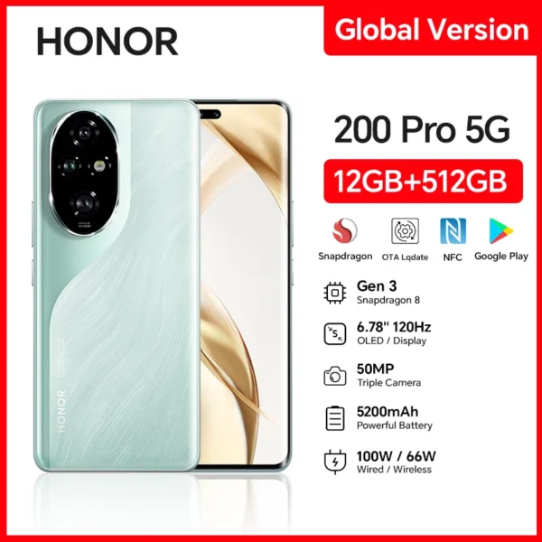 2024 Global Version HONOR 200 Pro Snapdragon 8s Gen 3 5G Smartphone 120Hz AMOLED Display Support HONOR 100W SuperCharge