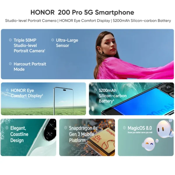 2024 Global Version HONOR 200 Pro Snapdragon 8s Gen 3 5G Smartphone 6.78'' 120Hz AMOLED Display Support HONOR 100W SuperCharge - Image 2