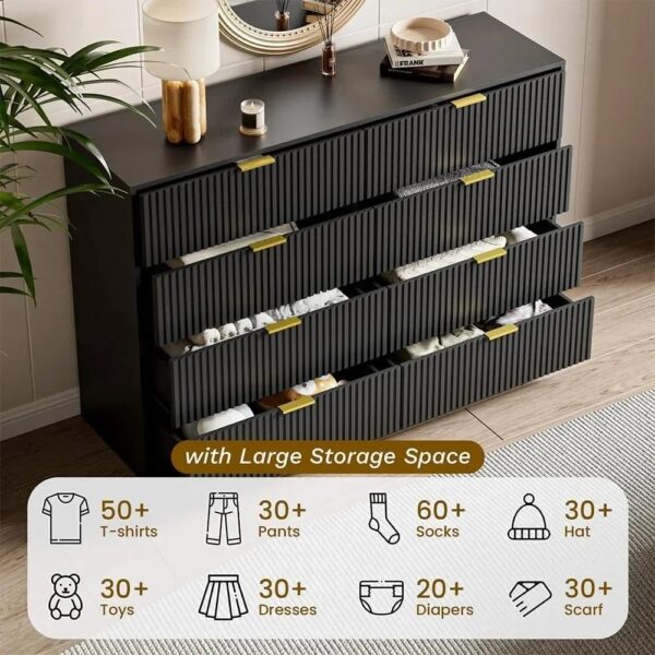 55" Wide Dresser Bedroom, Fluted 8-Drawer Double Dresser with Gold Handles, Modern Tall Chest of Drawers for Bedroom, Dressers - Image 4