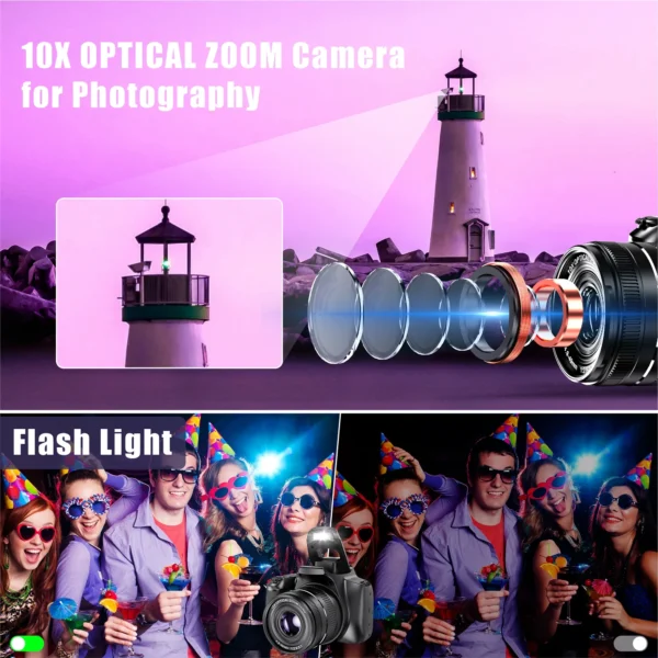 4K Digital Camera 64MP 10X Optical Zoom Youtuber Camera Auto Focus Camera For Tiktok INS Live Broadcast Professional Photography - Image 2