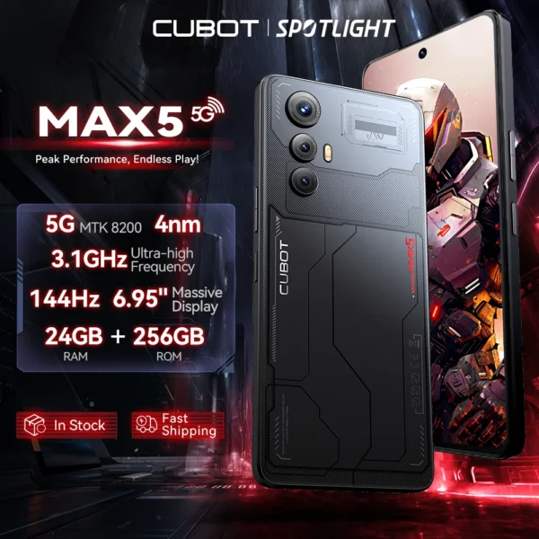 5G Smartphone CUBOT MAX 5, Dimensity 8200 4nm 3.1GHz, 6.95-inch 144Hz Large Screen, Gaming Phone, 24GB RAM(12GB+12GB), 256GB ROM