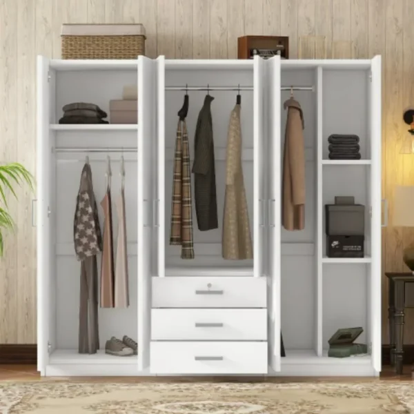 6-Doors Armoire Wardrobe Closet with Drawers & Mirror, Armoires with Shelves and Hanging Rod for Bedroom, Freestanding Wardrobe - Image 2