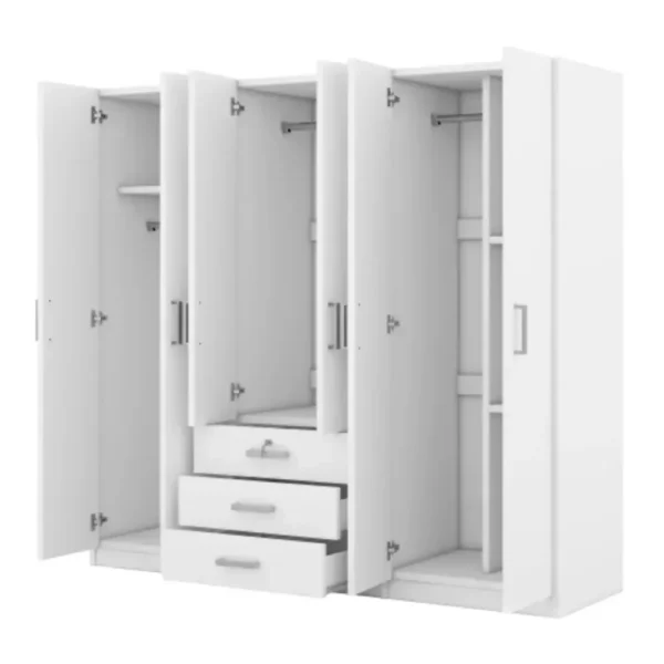 6-Doors Armoire Wardrobe Closet with Drawers & Mirror, Armoires with Shelves and Hanging Rod for Bedroom, Freestanding Wardrobe - Image 4