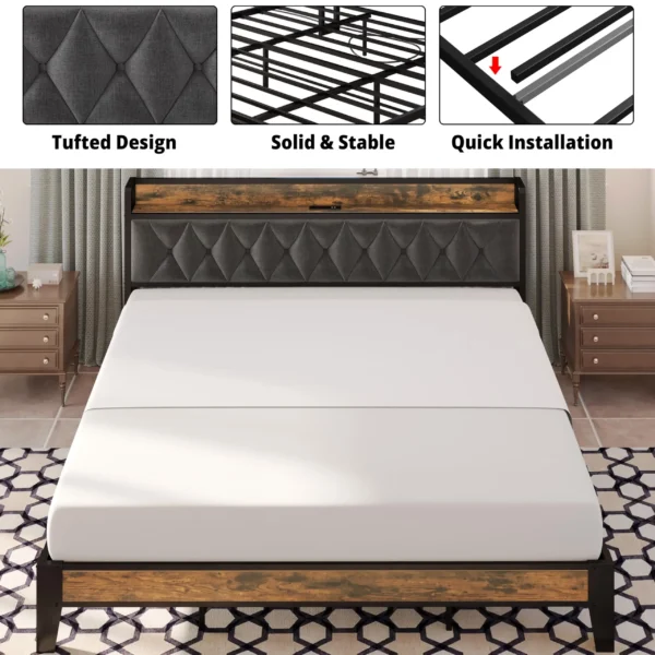 ANCTOR Twin/ TwinXL/ Full/ Queen/ King/ California King Bed Frames, Storage Headboard with Outlets, No Noise, No Box Springs Needed - Image 2