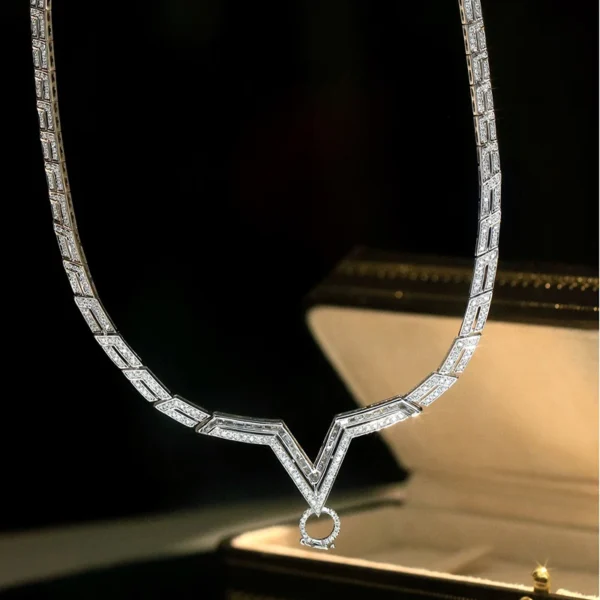 Aazuo Real Jewelry 18K Solid White Gold Real Diamond 2.3ct Luxury V Necklace For Woman Senior Party Charm Jewelry Gift Real Gold - Image 3