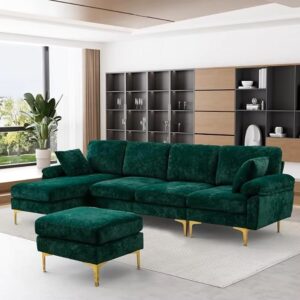 U-Shaped Sectional Sofa Couch, 4 Seat Sofa Set for Living Room, Convertible L-Shaped Velvet Couch Set with Chaise Lounge