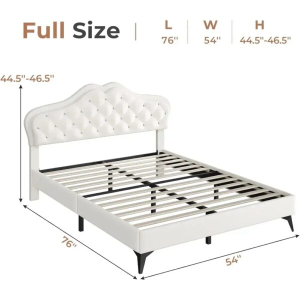 Full Size Bed Frame with LED Lights, Adjustable Headboard, Crystal Button, Solid Wood Slats Support, Princess Platform Bed Frame - Image 2