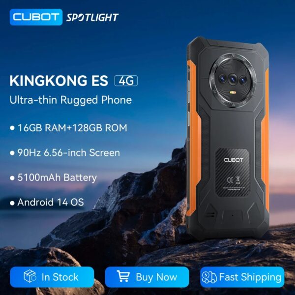 Cubot KingKong ES Ultra-thin Rugged Android Smartphone, 16GB RAM(6GB+10GB), 128GB ROM, 6.56" 90Hz Screen, 48MP Camera, 4G Phone