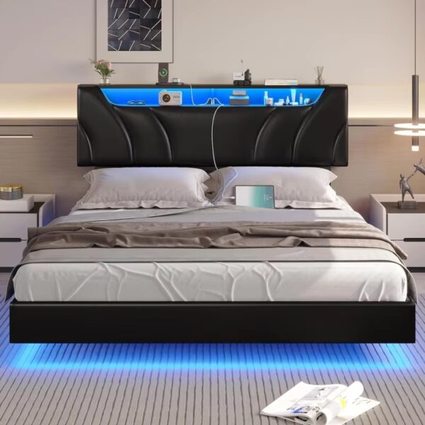 DIAC Storage Headboard and Lights Queen Size Visual Floating LED Bed Frame with Type-C & - Image 3