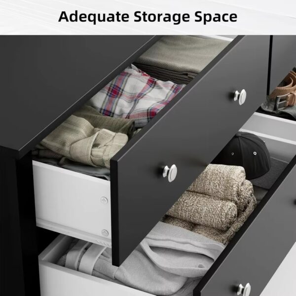 6 Drawer Dresser Chests for Bedroom, Storage Dressers Organizer with Anti-Tilt Devices, Modern Wide Wood Chest of Drawers - Image 2
