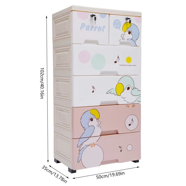 Dresser Storage Tall Dresser Organizer 5 Layers 6 Drawer Plastic Closet Rolling Parrot Cabinet Clothes Organizer with Lock - Image 2