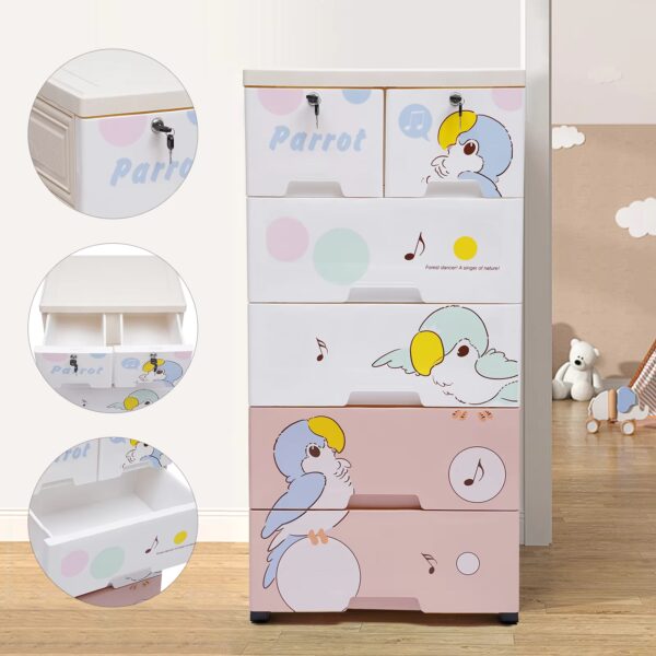 Dresser Storage Tall Dresser Organizer 5 Layers 6 Drawer Plastic Closet Rolling Parrot Cabinet Clothes Organizer with Lock - Image 3