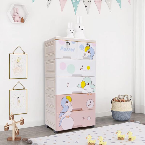 Dresser Storage Tall Dresser Organizer 5 Layers 6 Drawer Plastic Closet Rolling Parrot Cabinet Clothes Organizer with Lock - Image 4