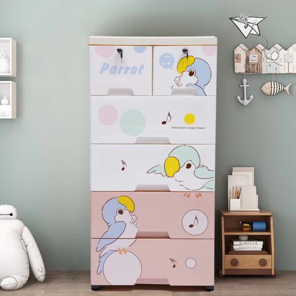 Dresser Storage Tall Dresser Organizer 5 Layers 6 Drawer Plastic Closet Rolling Parrot Cabinet Clothes Organizer with Lock