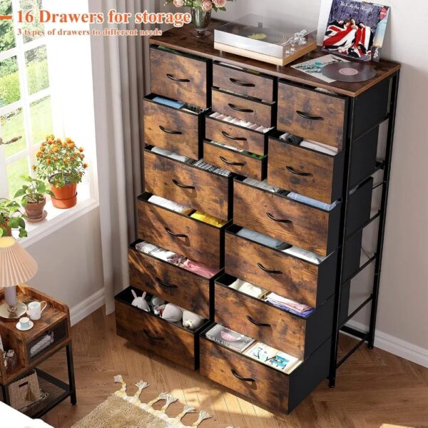 Dresser for Bedroom with 16 Drawer, Dressers & Chests of Drawers, Tall Dresser for Bedroom, Dresser Organizer with Fabric Bins - Image 2