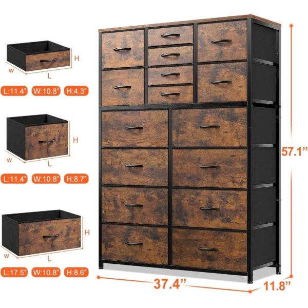 Dresser for Bedroom with 16 Drawer, Dressers & Chests of Drawers, Tall Dresser for Bedroom, Dresser Organizer with Fabric Bins - Image 4