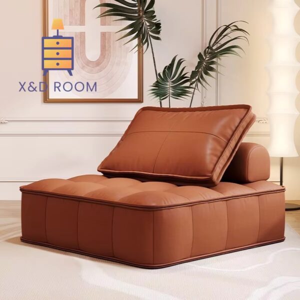 XD Tofu Block Cat Claw Leather Bedroom Lazy Sofa Can Lie Or Sleep Living Room Dual Use Sofa Bed Milk Oil Style Small House Sofa - Image 2