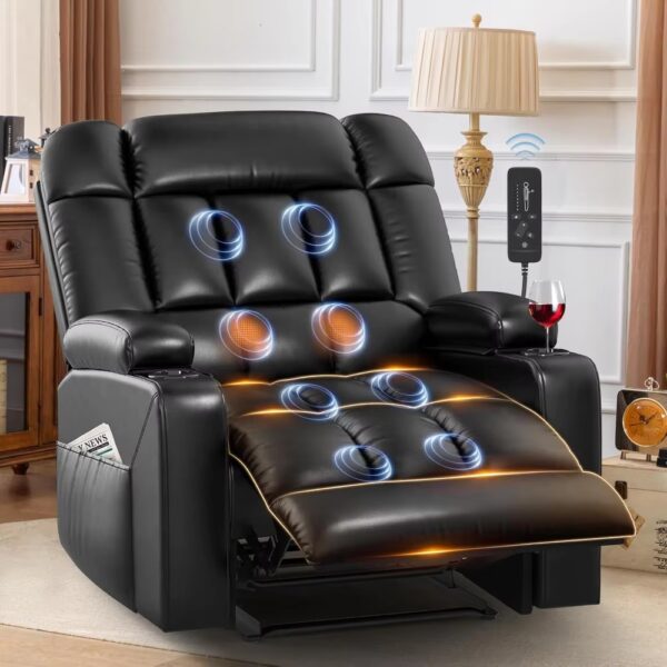 Electric sofa Oversized Recliner Chair with Massage & Heat, Extra Large Seat Breathable Faux Leather Manual Recliners