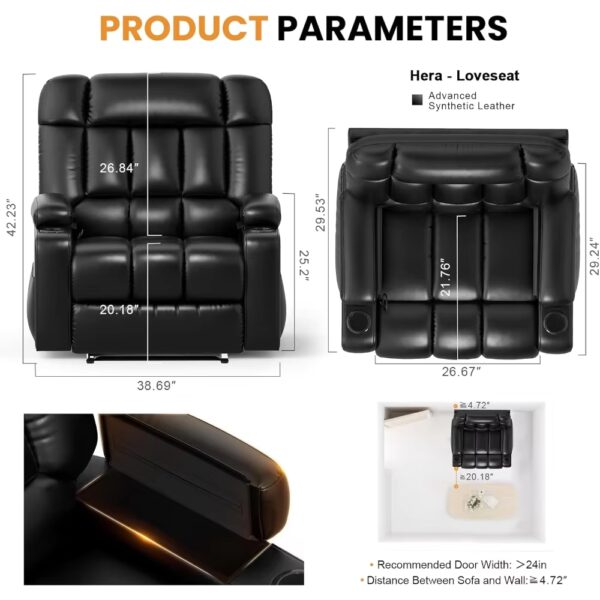 Electric sofa Oversized Recliner Chair with Massage & Heat, Extra Large Seat Breathable Faux Leather Manual Recliners - Image 2