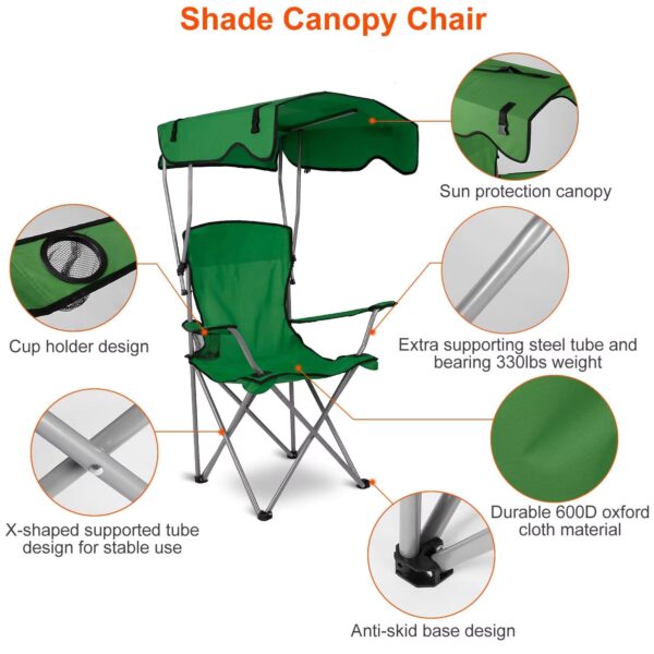 Foldable Beach Canopy Chair Sun Protection Camping Lawn Canopy Chair 330LBS Load Folding Seat - Image 2