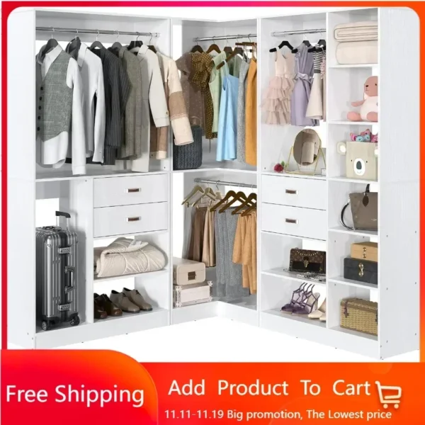 Freestanding Closet System with 3 Sets, 110'' Reversible Stand-alone Wardrobe, 80'' Height Cloth Garment Organizer