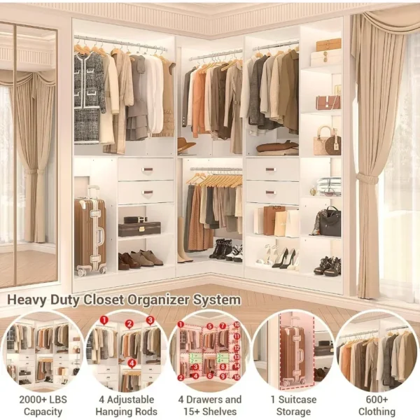 Freestanding Closet System with 3 Sets, 110'' Reversible Stand-alone Wardrobe, 80'' Height Cloth Garment Organizer - Image 3