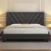 Full Bed Frame Upholstered Platform Bed with Wing Side Tufted Headboard/Sturdy Wooden Slat Support/No Box Spring Needed/Mattress