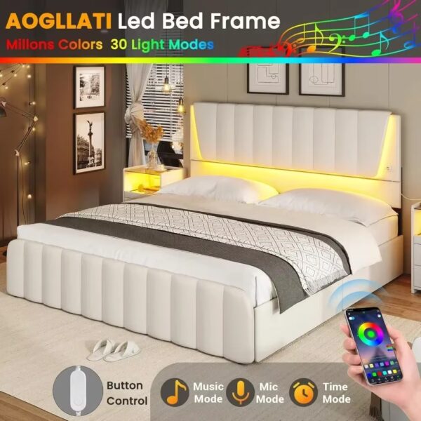 Full Size Bed Frame with Headboard and 4 Storage Drawers, Full Bed Frame with Led Lights & 2 USB Ports, Bed Frame - Image 3