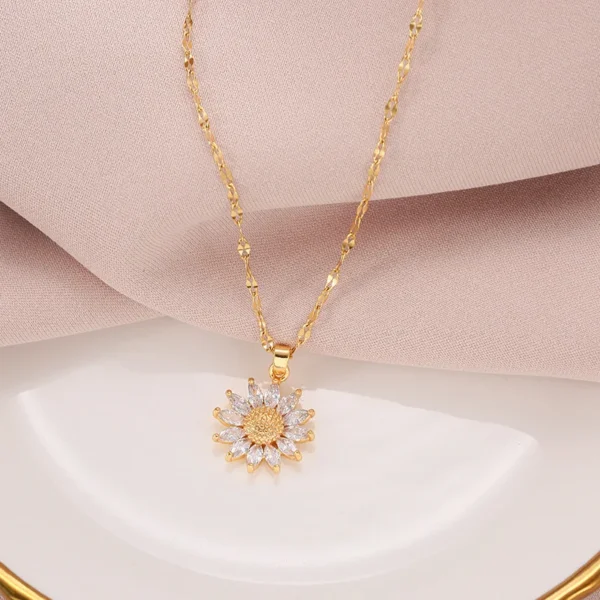 Gold Plated Sunflower Necklace for Women Jewelry Titanium Steel Zircon Big Pendant Necklace Luxury Choker Korea Style Wholesale - Image 3