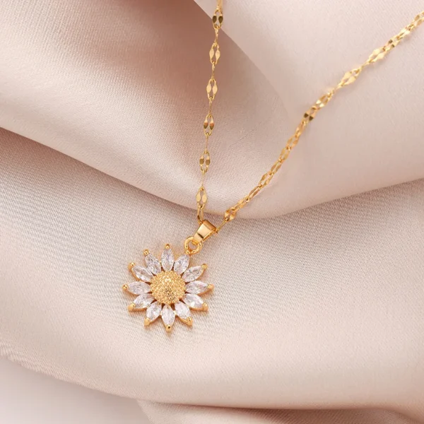 Gold Plated Sunflower Necklace for Women Jewelry Titanium Steel Zircon Big Pendant Necklace Luxury Choker Korea Style Wholesale - Image 4