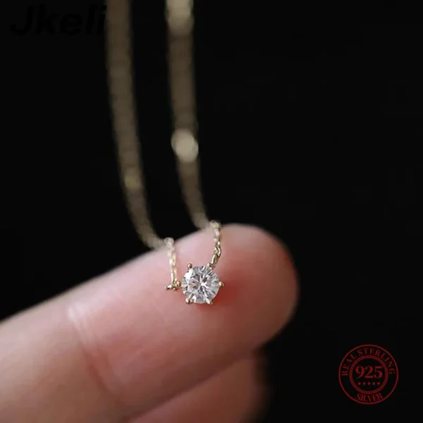 Jkeli 925 Sterling Silver 18k Gold Plated Necklace Single Sparkling Zircon Clavicle Chain for Women Wedding Jewelry collares - Image 2