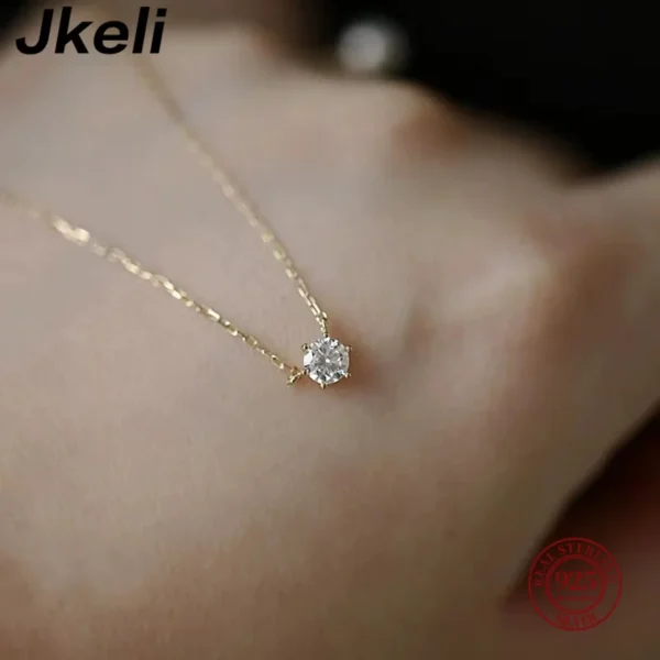 Jkeli 925 Sterling Silver 18k Gold Plated Necklace Single Sparkling Zircon Clavicle Chain for Women Wedding Jewelry collares - Image 3