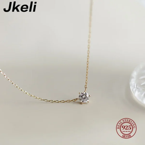 Jkeli 925 Sterling Silver 18k Gold Plated Necklace Single Sparkling Zircon Clavicle Chain for Women Wedding Jewelry collares - Image 4