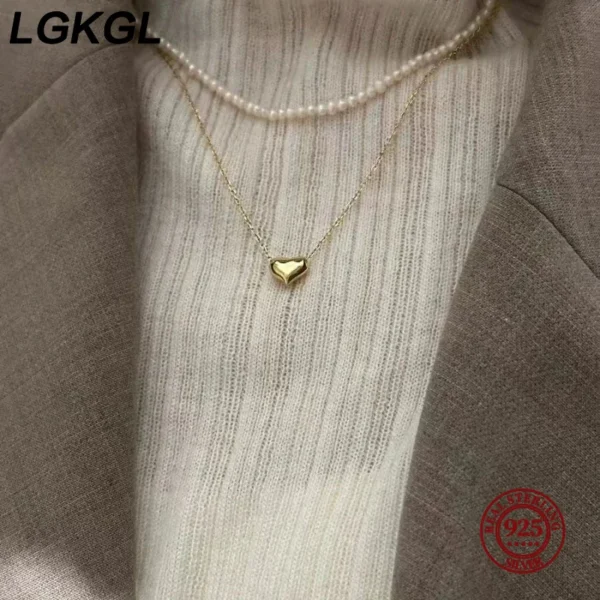 LGKGL 925 Sterling Silver Glossy Heart Pendant Plated 14K Gold Necklace Women Fashion Temperament Anniversary Jewelry - Image 2