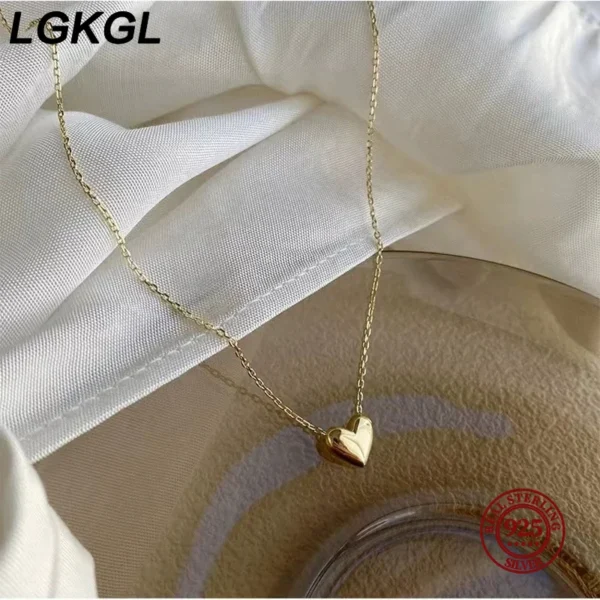 LGKGL 925 Sterling Silver Glossy Heart Pendant Plated 14K Gold Necklace Women Fashion Temperament Anniversary Jewelry - Image 4