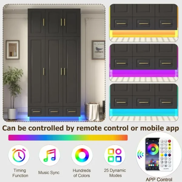 Large Armoire Wardrobe Closet Cabinet with Drawers and LED Lights, Multi-Tier Shelves, Hanging Rod, Large Capacity Storage - Image 4