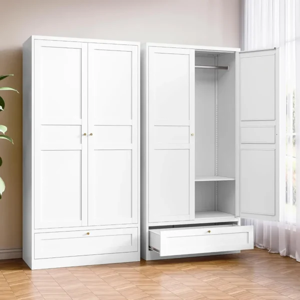 Metal Armoire Wardrobe Closet with 2 Doors 72'' Wardrobe Cabinet with Drawers and Hanging Rail Metal Closet with Adjustable Shel - Image 4