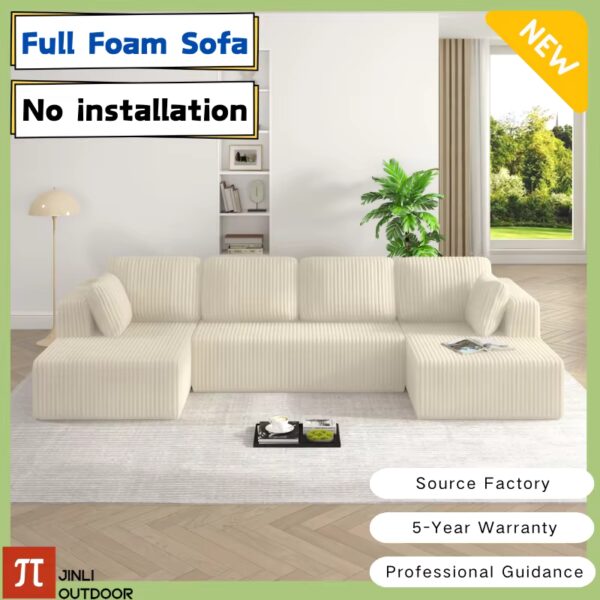 Modern U-Shaped Modular Living Room Sofa, Compressed Corduroy Sectional Couch, Sleeper Sofa for Bedroom & Living Room - Image 2