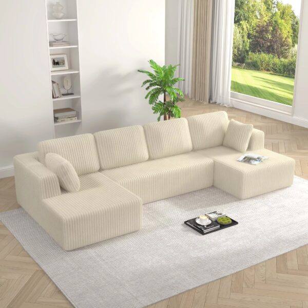 Modern U-Shaped Modular Living Room Sofa, Compressed Corduroy Sectional Couch, Sleeper Sofa for Bedroom & Living Room - Image 3