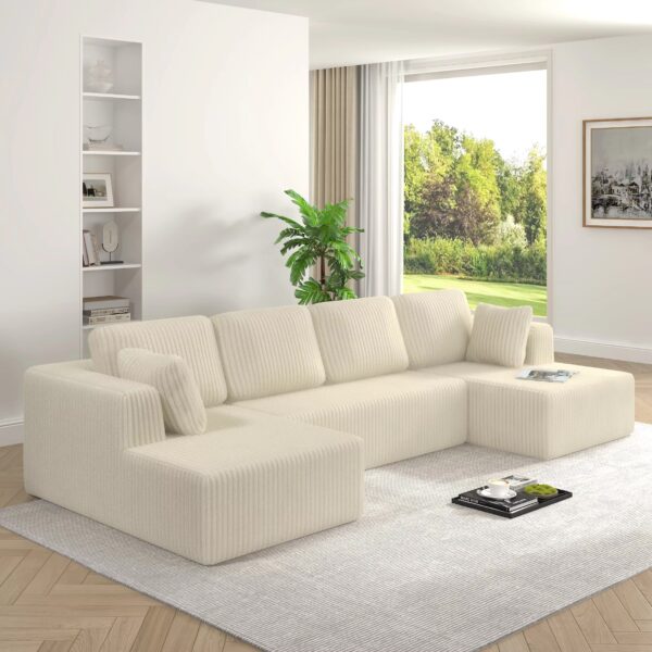 Modern U-Shaped Modular Living Room Sofa, Compressed Corduroy Sectional Couch, Sleeper Sofa for Bedroom & Living Room - Image 4