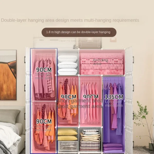 Multifunction Home Bedroom Furniture Simple Wardrobe Assembly Plastic Storage Dressing Small Clothe Cabinet Cloth Partition Rack - Image 3